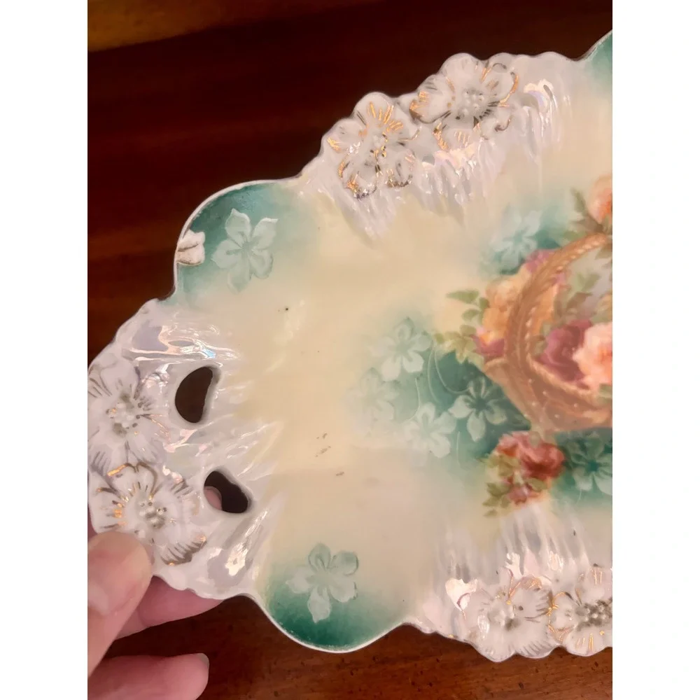 Antique RS Prussia celery relish dish porcelain gold rim early 1900's